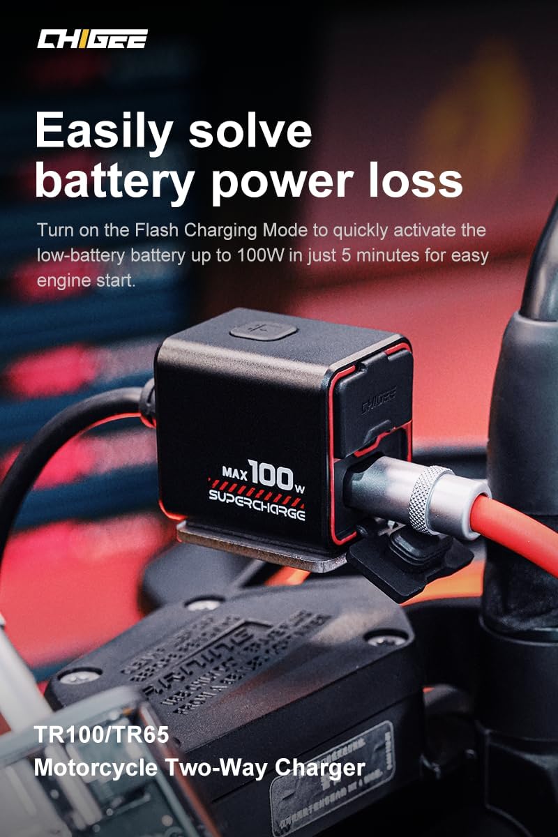 Motorfietsaccu-oplader – Acculader – Batterijlader – Noodlader – Accu Onderhouder – 100W Bidirectioneel – Ultracompact en Waterdicht IP66
