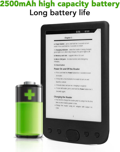 E-Book Reader 6, Niet-verblindende en Oogvriendelijke E-reader HD-touchscreen E-Ink-technologie, Ingebouwde 8GB ROM en 32GB TF-kaartuitbreiding