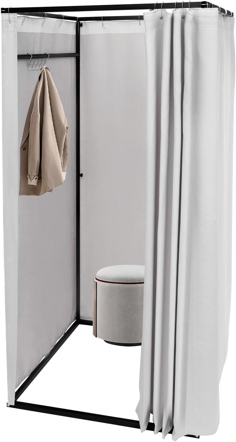 OUKANING Mobile Dressing Cabin, Freestanding, 100 x 100 x 200 cm, Portable Floor Standing Dressing Room, Privacy Screen for Clothing Shopping Malls, Office, Garden, Outdoor, Grey - QUORE