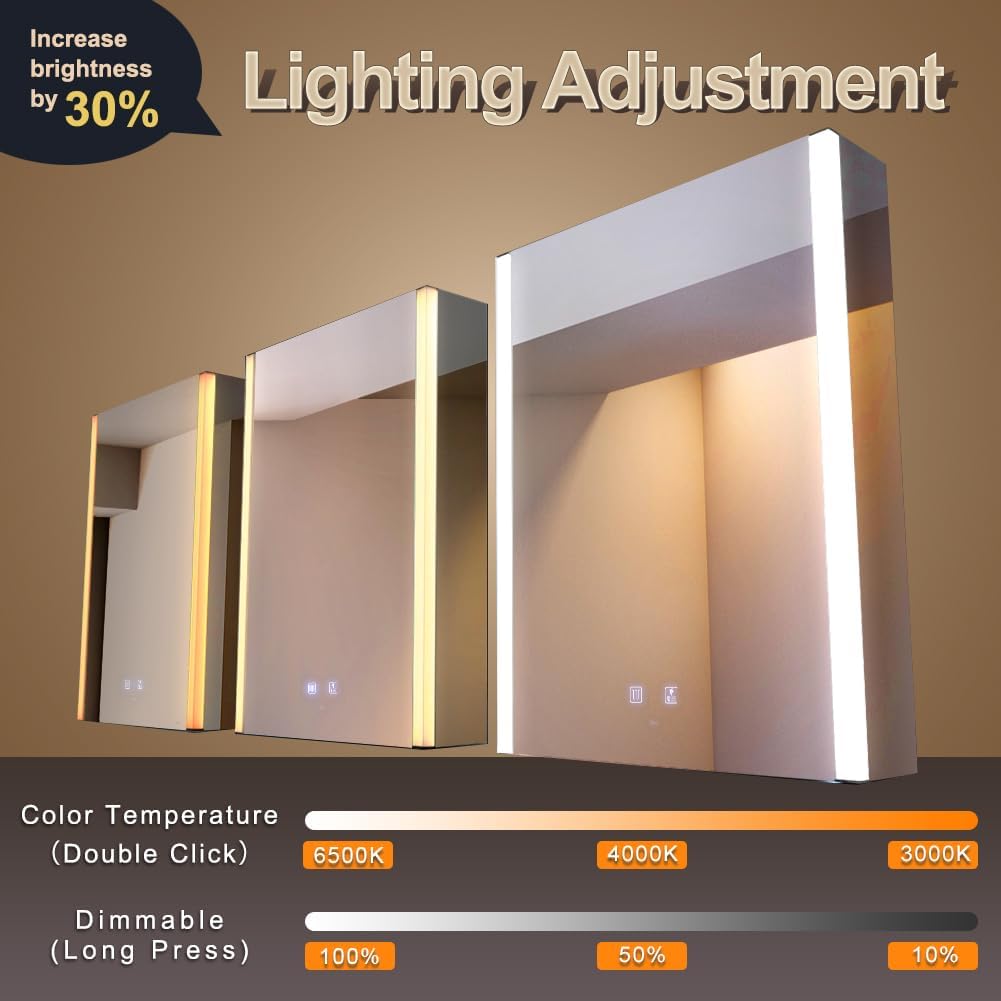 Badkamerspiegel – Spiegelkast – Spiegelwandkast – Led Spiegel – Badkamerkast – Verlichte Spiegelkast – Dimbaar Licht & Anti-Condens – 55x70 cm – USB Stopcontacten - QUORE