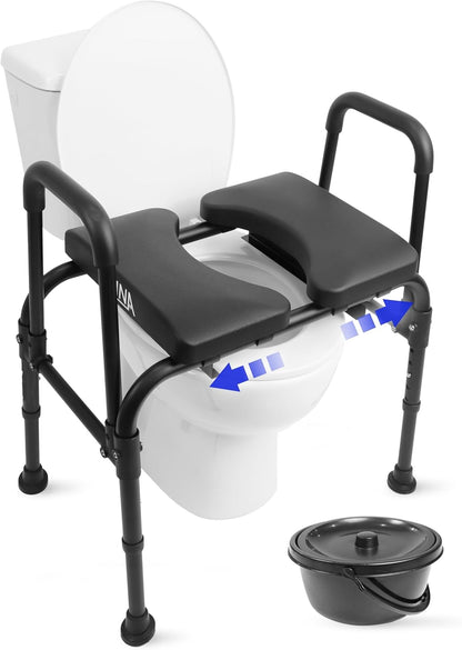 KMINA - Handicap Toiletstoel voor Ouderen met Verstelbare Zitting (180 kg), Stevige Toiletcommode voor Senioren in Hoogte Verstelbaar, 3 in 1 Toiletstoel met Emmer, Toiletcommode - Made in Europe