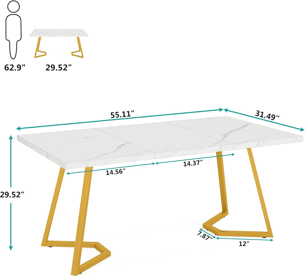 Tribesigns Desk, Computer Table, 140 x 80 cm, PC Table, Work Table, Dining Table, Office Furniture, Computer Table, Conference Table for Home Office, Home, Desk, White and Gold