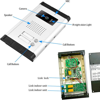 7 inch LCD kleur bedraad video intercomsysteem kit 700TVL IR COMS nachtzicht buitencamera deurbel voor multi-woningen / familie / thuis witte monitoren 100 meter (1 camera 2 monitors)