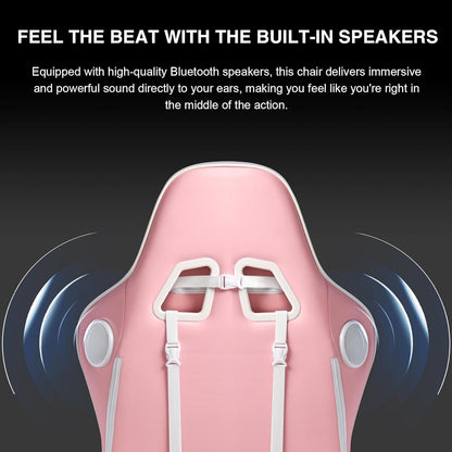 GTPLAYER Gamingstoel, gamerstoel met voetensteun, bluetooth-luidspreker, ergonomische bureaustoel, computerstoel, bureaustoel, pc-stoel met verstelbare rugleuning, belastbaar tot 150 kg, roze