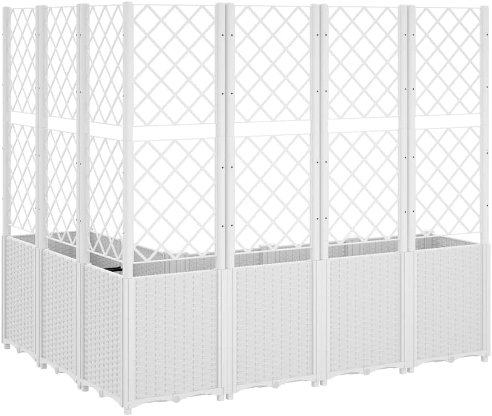 Flower Box for Garden with Integrated Plant Grid Made of PP, Pack of 6, White, 160 x 120 x 140 cm, for Climbing Plants, Modular and Robust Design for Outdoor Use, Ideal for the Vegetable - QUORE