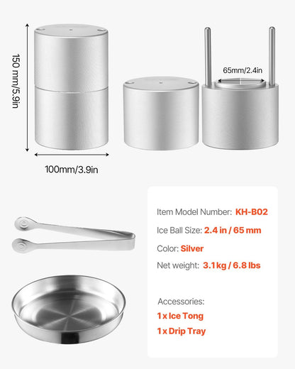 VEVOR Ice Diamond Press, 2,4 Inch IJsbalmaker, Luchtvaart Aluminium Kit Met Tong en Druppelbak Voor Whisky, Cocktail, Bourbon, Schot op Feest