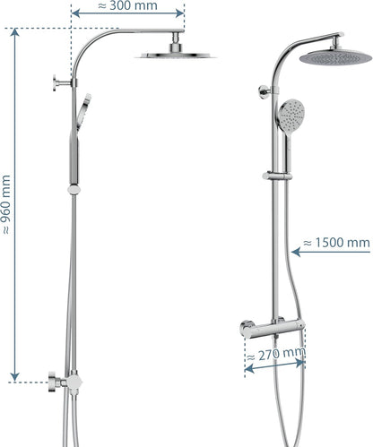 Douche Set – Regendouche – Douchekraan – Handdouche – Douchekolom – Thermostaatkraan – 24 cm Regendouchekop – Anti-Kalk Nozzles
