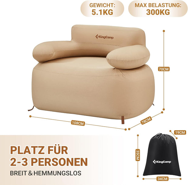 KingCamp Opblaasbare bank, outdoor, camping, luchtbank, met rugleuning, armleuning, opblaasbare bank, camping, voor indoor, outdoor, party, reizen, strand