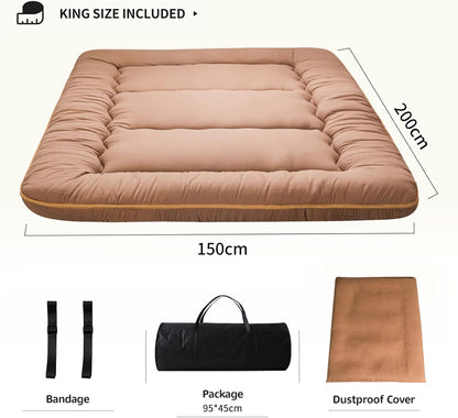 MAXYOYO Vouwmatras Futon matras vloermatras gewatteerd Japans tatami gewatteerd bed, dikke vouwmatras slaapmat rolmatras vloerligbed gastenmatras (lichtbruin, 150 x 200 cm)