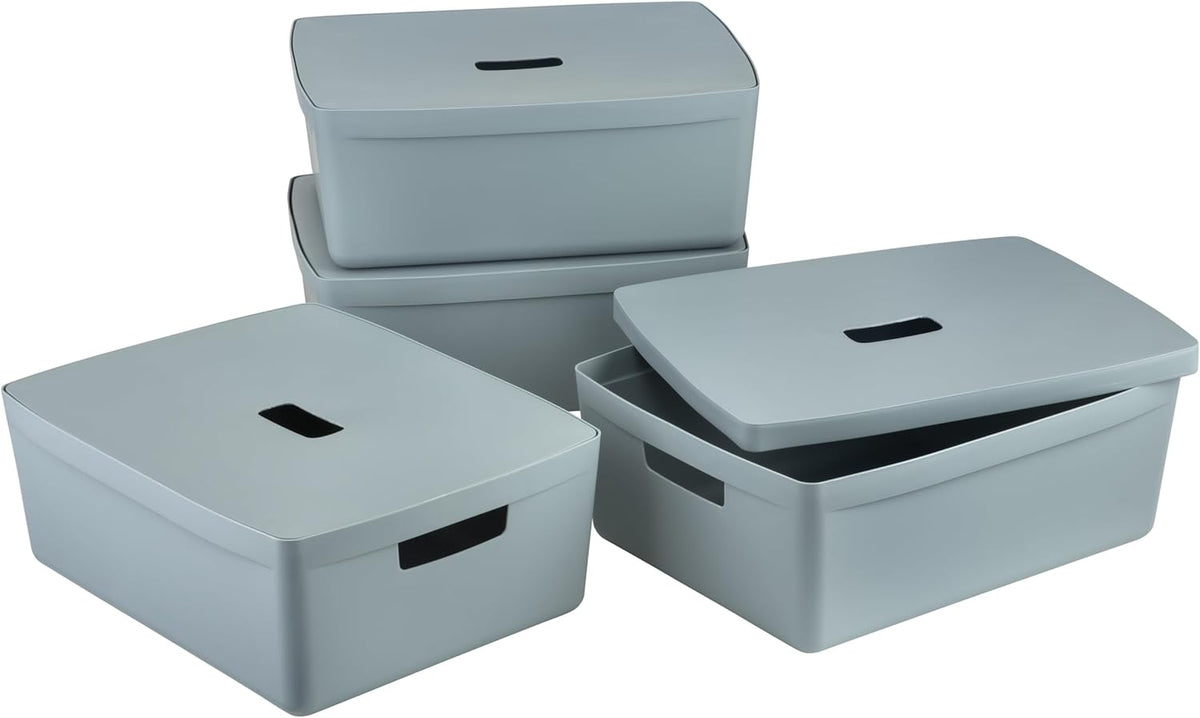IDEA HOME 8 stuks opbergdozen, kunststof organizer, box, manden, opbergbox voor badkamer, rek met deksel, 19 l, blauw