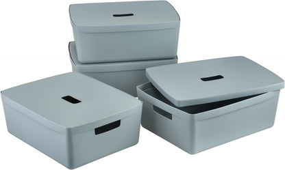 IDEA HOME 8 stuks opbergdozen, kunststof organizer, box, manden, opbergbox voor badkamer, rek met deksel, 19 l, blauw