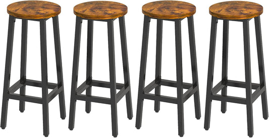 YMYNY 4 Industrial Bar Stools, Kitchen Stool, Bar Stool, Wood Look with Metal Frame, for Living Room, Party Cellar, 30 x 30 x 70 cm, Rustic Brown HD-HTMJ510H-2 - QUORE