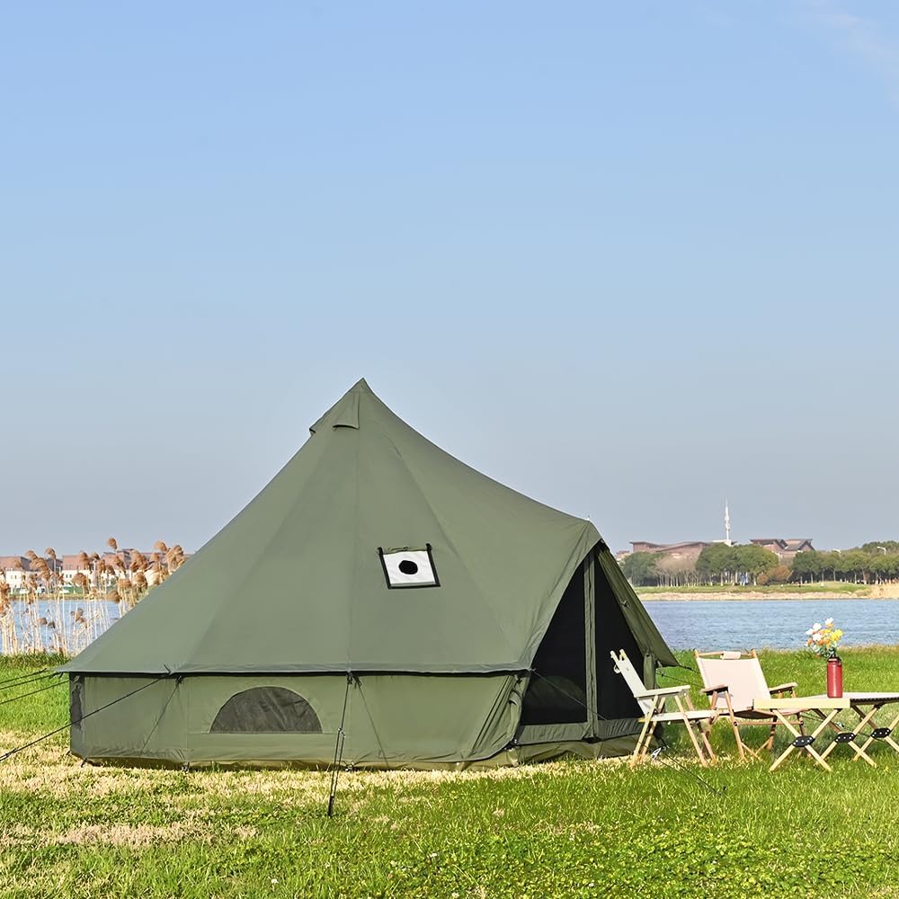 Klokkentent met ovengat, katoen, glampingtent, ruime yurt voor gezinnen, campingtent, familietent, tipi-tent, piramidetent voor groepen, outdoor, camping