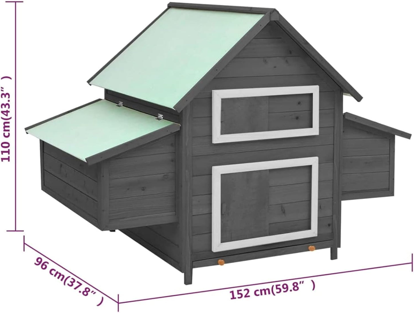 BaraSh Chicken Coop Grey and White 152 x 96 x 110 cm Solid Spruce Chicken Coop and Cages Chicken Coop for Outdoor Chickens (SPU: 171460) - QUORE