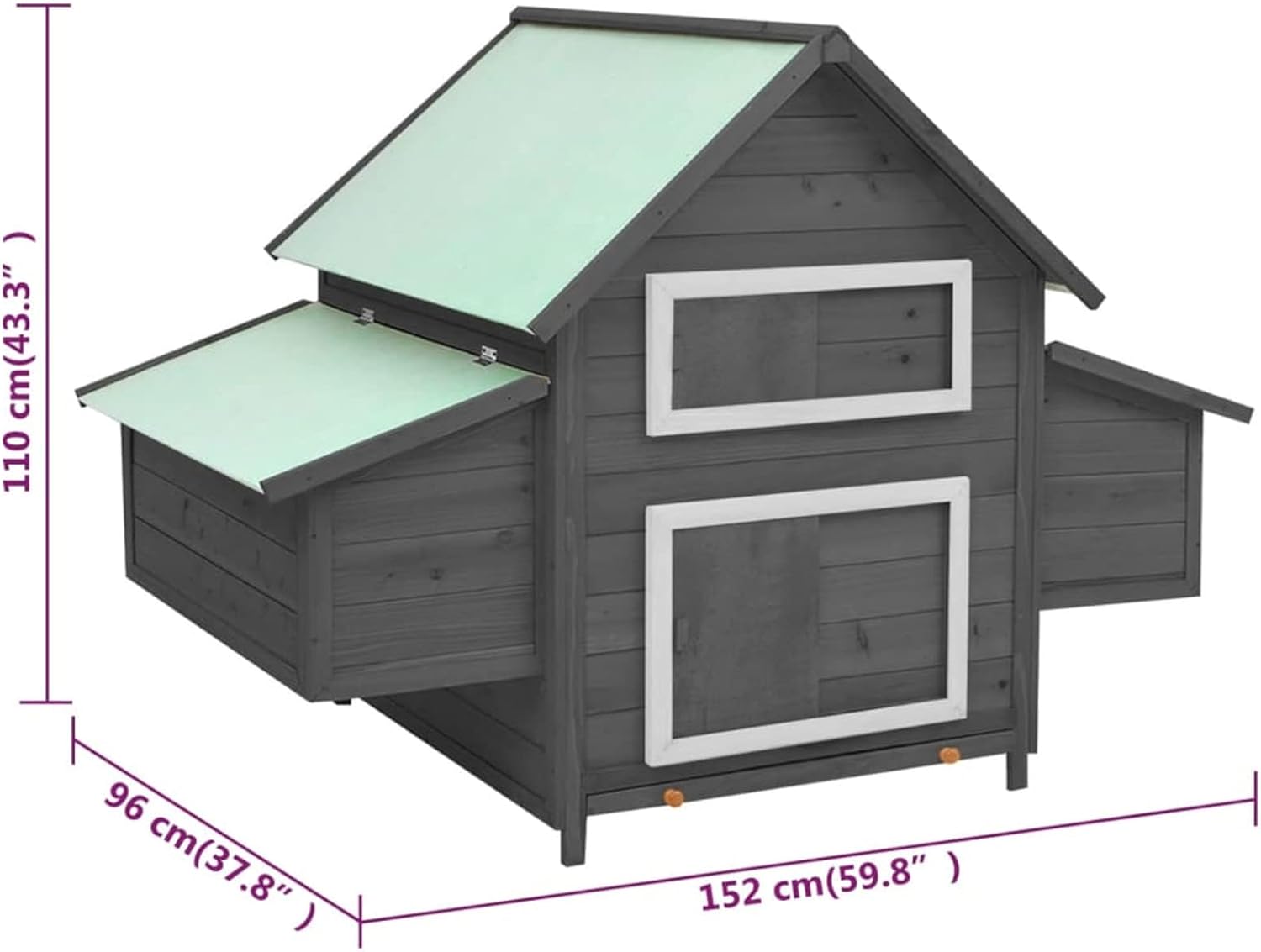 BaraSh Chicken Coop Grey and White 152 x 96 x 110 cm Solid Spruce Chicken Coop and Cages Chicken Coop for Outdoor Chickens (SPU: 171460) - QUORE