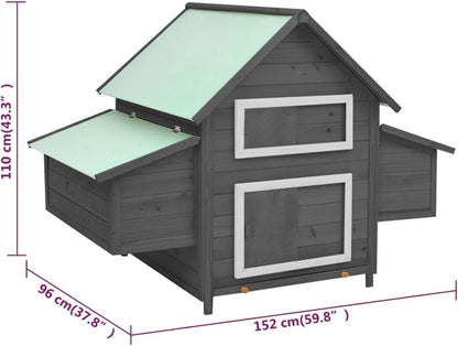 BaraSh Chicken Coop Grey and White 152 x 96 x 110 cm Solid Spruce Chicken Coop and Cages Chicken Coop for Outdoor Chickens (SPU: 171460) - QUORE
