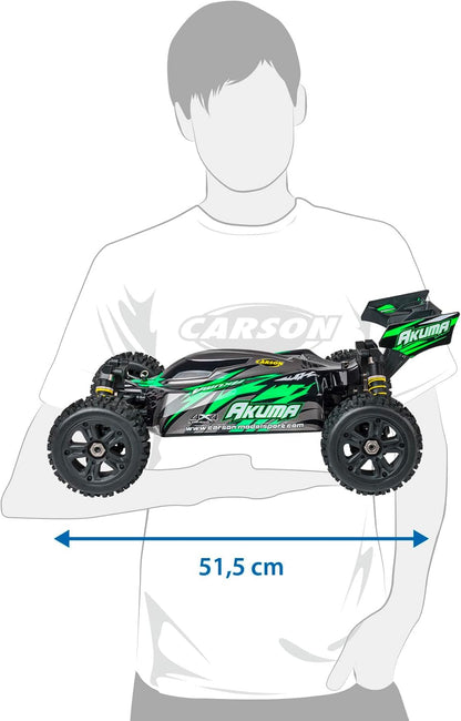 Carson 500409082 1:8 Akuma Buggy 4WD 100% RTR groen - op afstand bestuurbare auto, off-road, hoge kwaliteit, RC voertuig, RC auto 70 km/h, op afstand bestuurbare buggy
