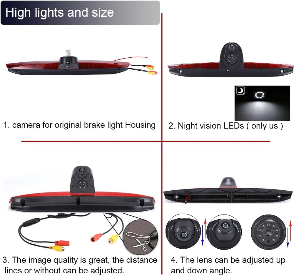 HD 1280 pixels remlicht dubbele achteruitrijcamera dak camera parkeerhulp met hoek verstelbaar nachtzicht compatibel met Mercedes Vito Mixto W639/W447 109 111 114 BLUETEC LWB Box CDI