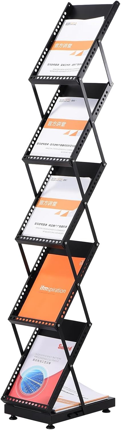 Opvouwbaar Magazine Displayrek – Tijdschriftenrek – Brochurestandaard – Catalogusrek – Literatuurrek – 5 Lagen – Met Wielen