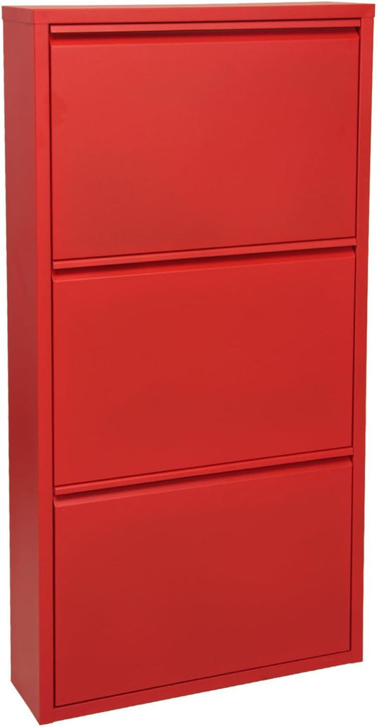 Schoenenkast van metaal, 3 laden, rood, 103 x 50 x 15 cm