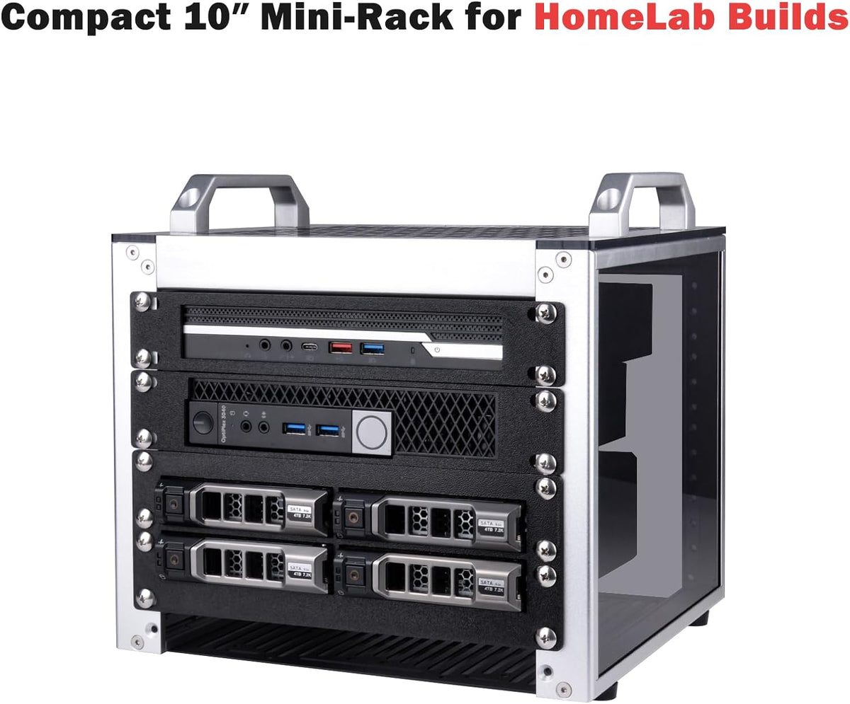 GeeekPi 4U serverbehuizing, 10 inch netwerkrack voor servers, netwerk, A/V-apparaten, DeskPi RackMate T0 Plus rackmontage, diepte 260 mm (zilver, 10,25 inch)