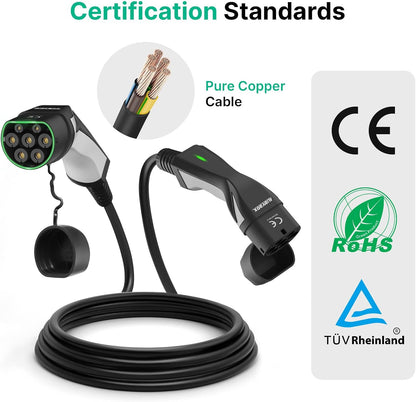 Oplaadkabel 11 KW driefasig 10 m type 2 naar type 2 EV oplader 16 A compatibel met model S/3/X/Y, e-Golf/e-UP/ID.3, i3/i8, EQC/EQS