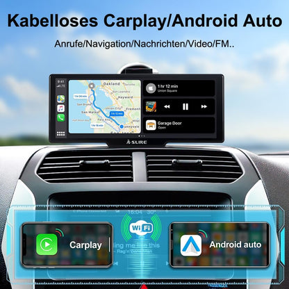 CarPlay Auto 9,26 Inch – Autoscherm – Autoradio – CarPlay Scherm – Navigatiescherm – Draadloze CarPlay En Android Auto – 4K UHD Frontcamera En 1080P Achteruitrijcamera