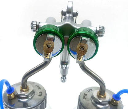 Dubbele Hoofd Drukvoedings Verfspuitpistool – Verfspuit – Spuitpistool – Pneumatisch Spuitapparaat – Schildermachine – Roestvrijstalen Onderdelen – 1,3 mm Mondstuk – Luchtverbruik 8-12 cfm