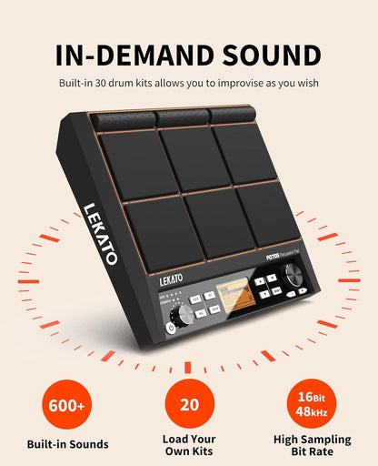 Percussie Sample Pad – Drum Sample Pad – Elektronische Drumpad – Drumpad – Percussie Pad – 9 Aanslaggevoelige Pads – 600+ Geluiden