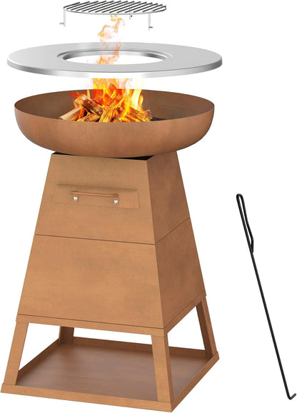 Terrasverwarmer van hout, met plancha-grillplaat