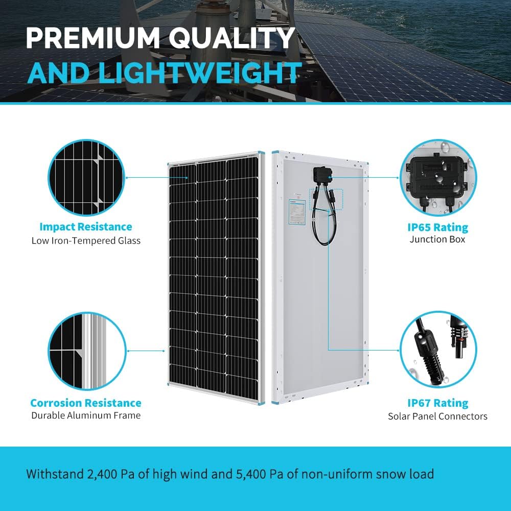 Renogy 200 W 12 V Monokristallijn Panel Starter 40A Rover MPPT Controller/Montage Z Beugels/Lade Kabel/Adapter Kit, RV Solar Opladen, Boten, Off-Grid Systeem
