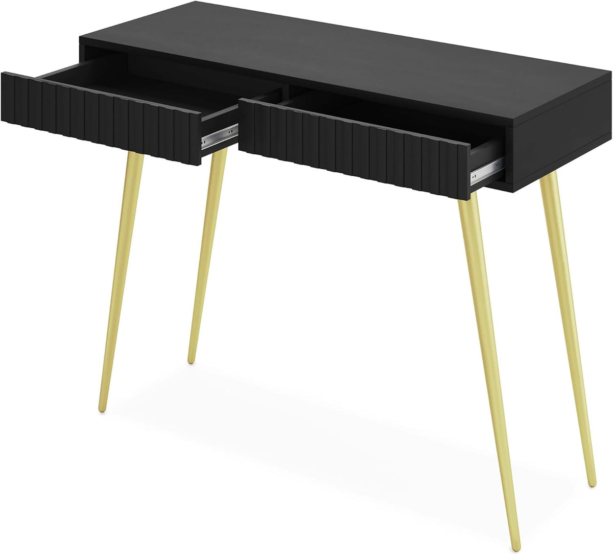 Selsey Bello Make-uptafel met 2 laden op goudkleurige poten, 104 x 80 cm, opbergkast, zwart, make-uptafel