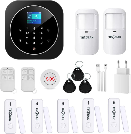 TECPEAK Draadloos alarmsysteem voor thuis, wifi/GSM-alarmset met sirenebeveiliging biedt een zeer effectieve manier om je huis en kantoor te beschermen (A1-N)