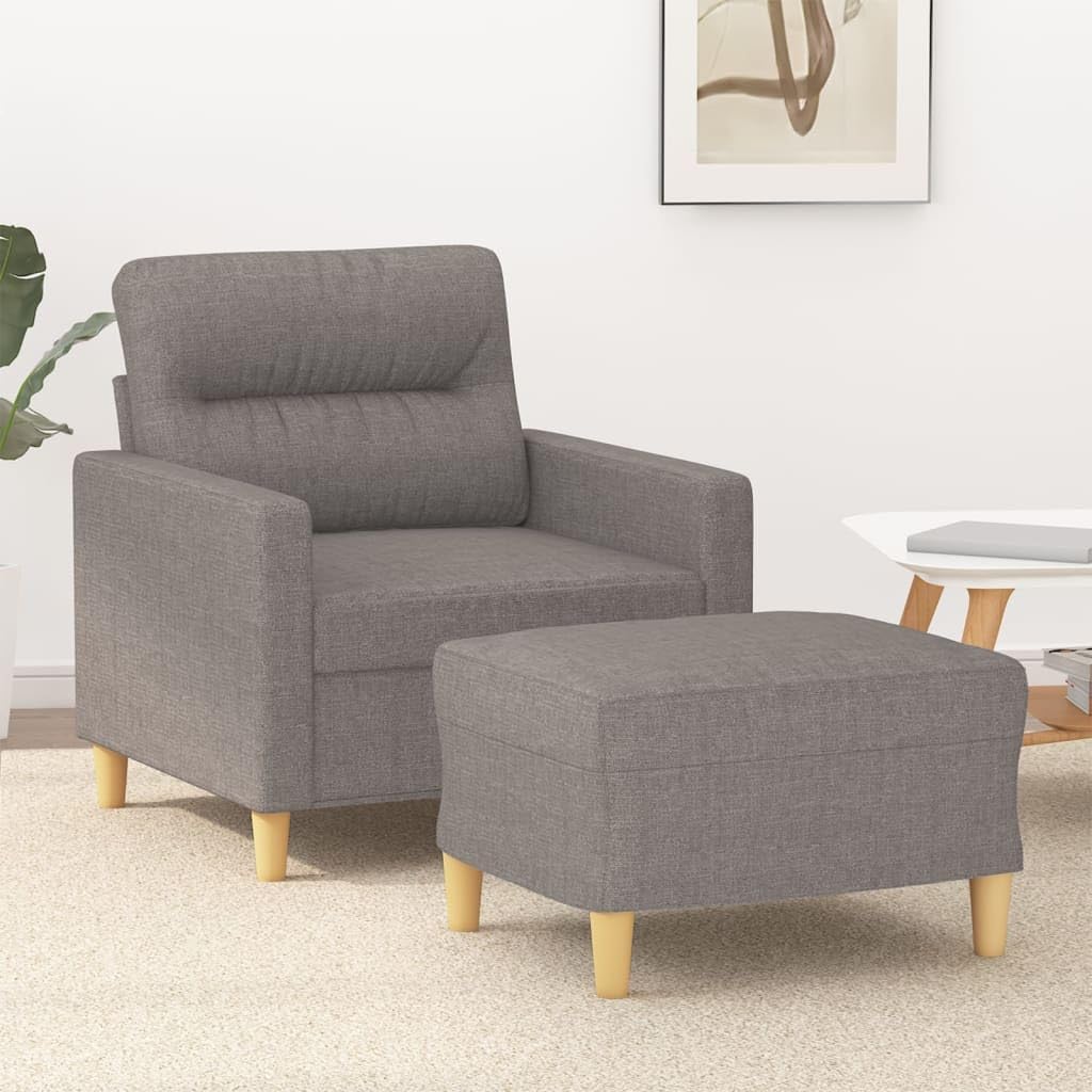Fauteuil – Loungestoel – Armleuningstoel – Leesstoel – Relaxfauteuil – Taupe Stof – Incl. Poef 60 cm – Comfortabele Dikke Zitting