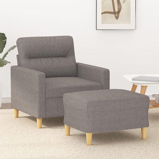 Fauteuil – Loungestoel – Armleuningstoel – Leesstoel – Relaxfauteuil – Taupe Stof – Incl. Poef 60 cm – Comfortabele Dikke Zitting