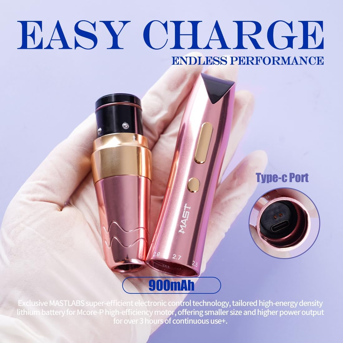 Mast P60 Tattoo Machine Set, Wireless Tattoo Pen Machine, Microblading Pen with Wireless Battery for Brow, Lip, Eyeline, Scalp, Small Tattoos (GOLD)