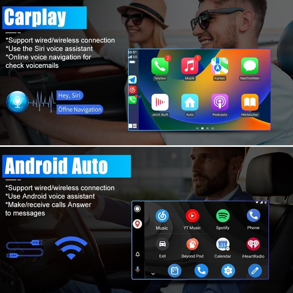 Android 15 2 Din Radio Navigatie voor VW Touran 2003-2010: [Ingebouwde CarPlay/Android Auto/GPS]-10.1 Duim IPS Touch screen-DAB/Bluetooth 5.0/Stuurbediening/MirrorLink/WiFi/4G