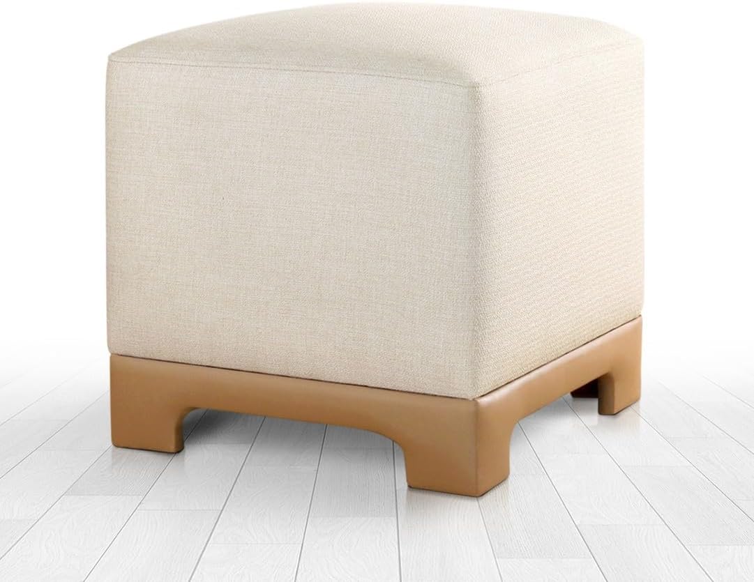 Stijlvolle poef, crème & beige, 50 x 47 x 50 cm, 50% katoen en 50% linnen, 35 DNS orthopedische spons, 6 cm dikte, faux lederen legs, modern comfort