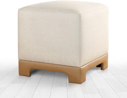 Stijlvolle poef, crème & beige, 50 x 47 x 50 cm, 50% katoen en 50% linnen, 35 DNS orthopedische spons, 6 cm dikte, faux lederen legs, modern comfort