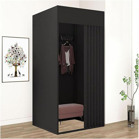 Mobile Fitting Room, Portable Clothing Store Dressing Room with Shade Curtain and Hook Up, Temporary Partition Privacy Screen, Square Freestanding Dressing Room (Color : Black, Size : 100x100x200cm) - QUORE