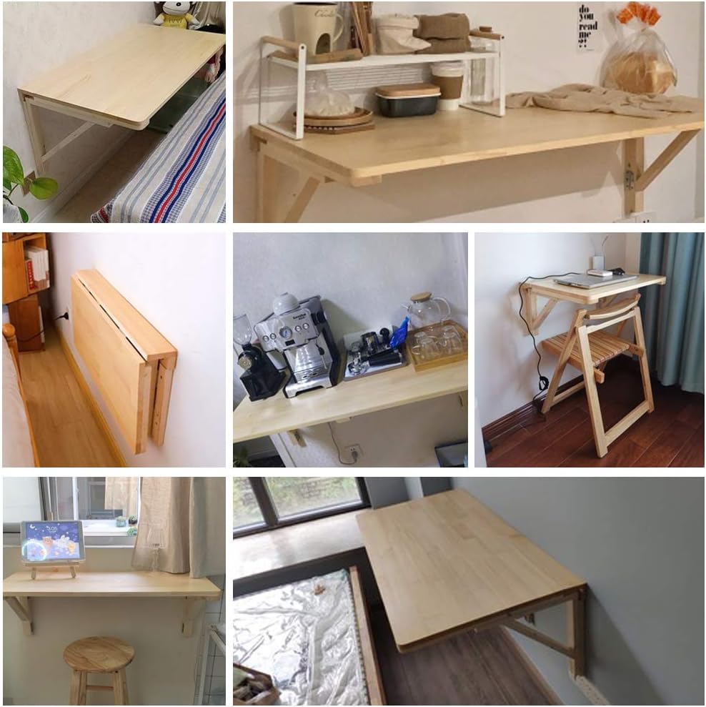WSSF- Opvouwbare Muurmontage Tafel van Massief Hout - Eettafel, Computer Bureau, Leren en Studie Tafel - Wandmontage - Grootte Optioneel (Maat: 7550cm)
