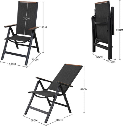 Grand patio Tuinklapstoel, ligstoel, balkonstoelen, tuinstoelen, set van 2, aluminium tuinstoel, inklapbaar, balkonstoel met 6 standen verstelbaar, weerbestendig, eetkamerstoel voor camping, balkon