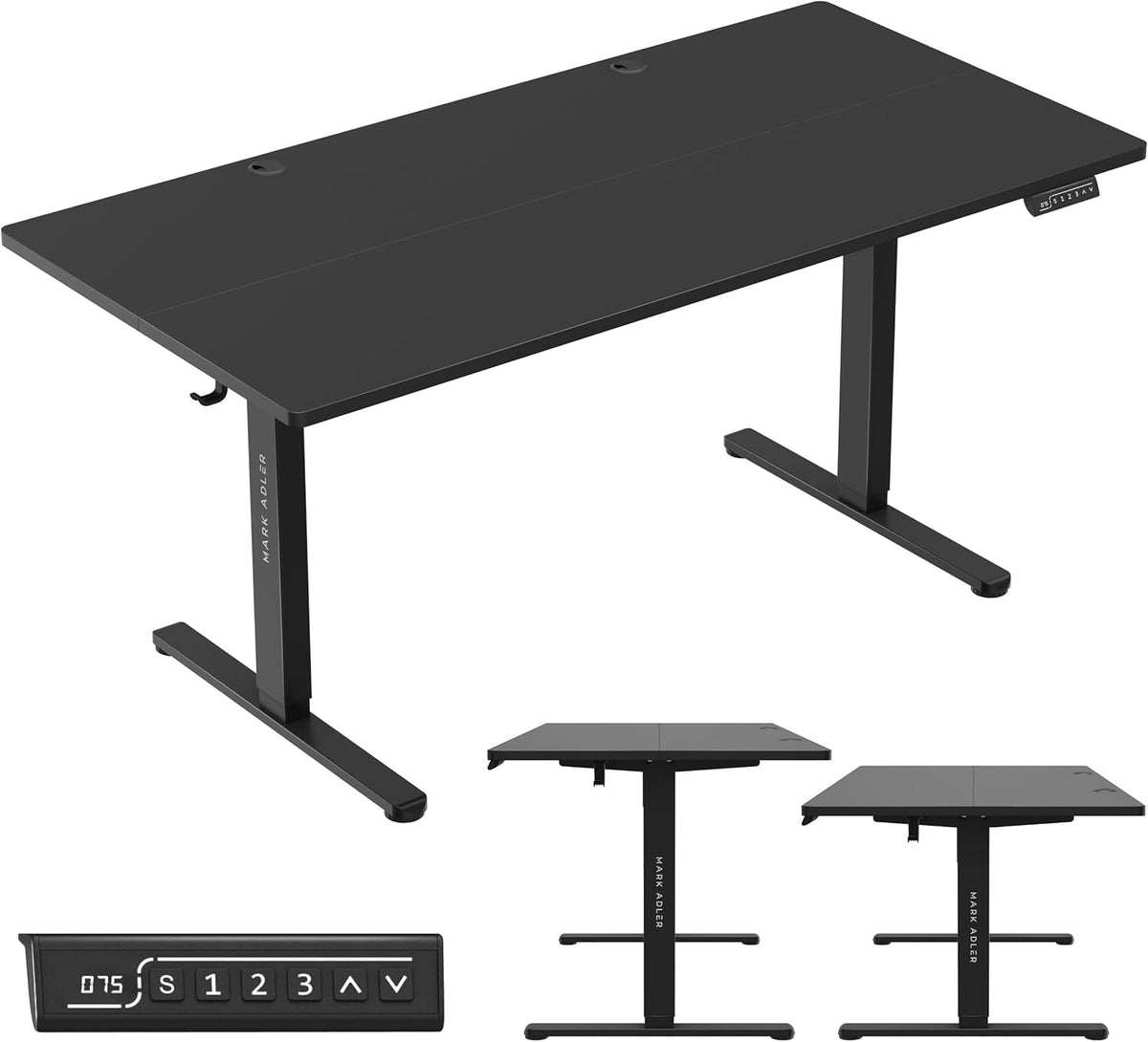 MARK ADLER Leader 7.6 Black Stand Desk Height Adjustable 160 x 80 cm 3 Memory Control Touch Screen Cable Pass-Through Headphone Hook Cup Holder Black - QUORE