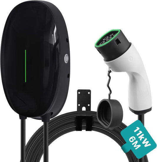 EV Oplaadstation – Type 2 Laadpaal – Wallbox – EV Charger – Elektrische Auto Lader – 11kW Maximaal Vermogen – 6 Meter Kabel