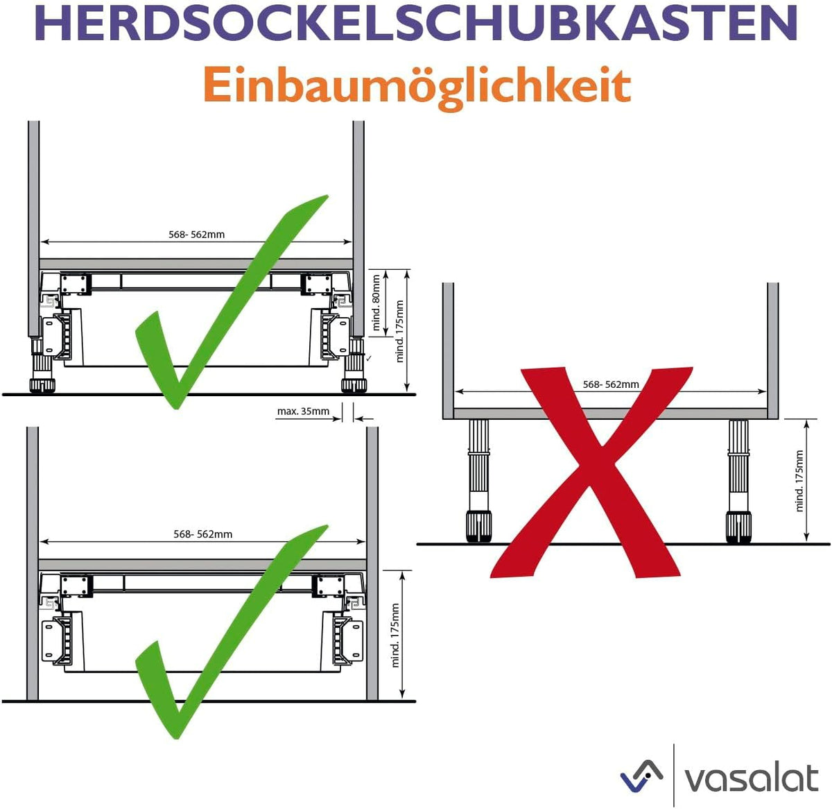 Keukenonderkast fornuis sokkel lade voor inbouwfornuis 60cm 4-delig