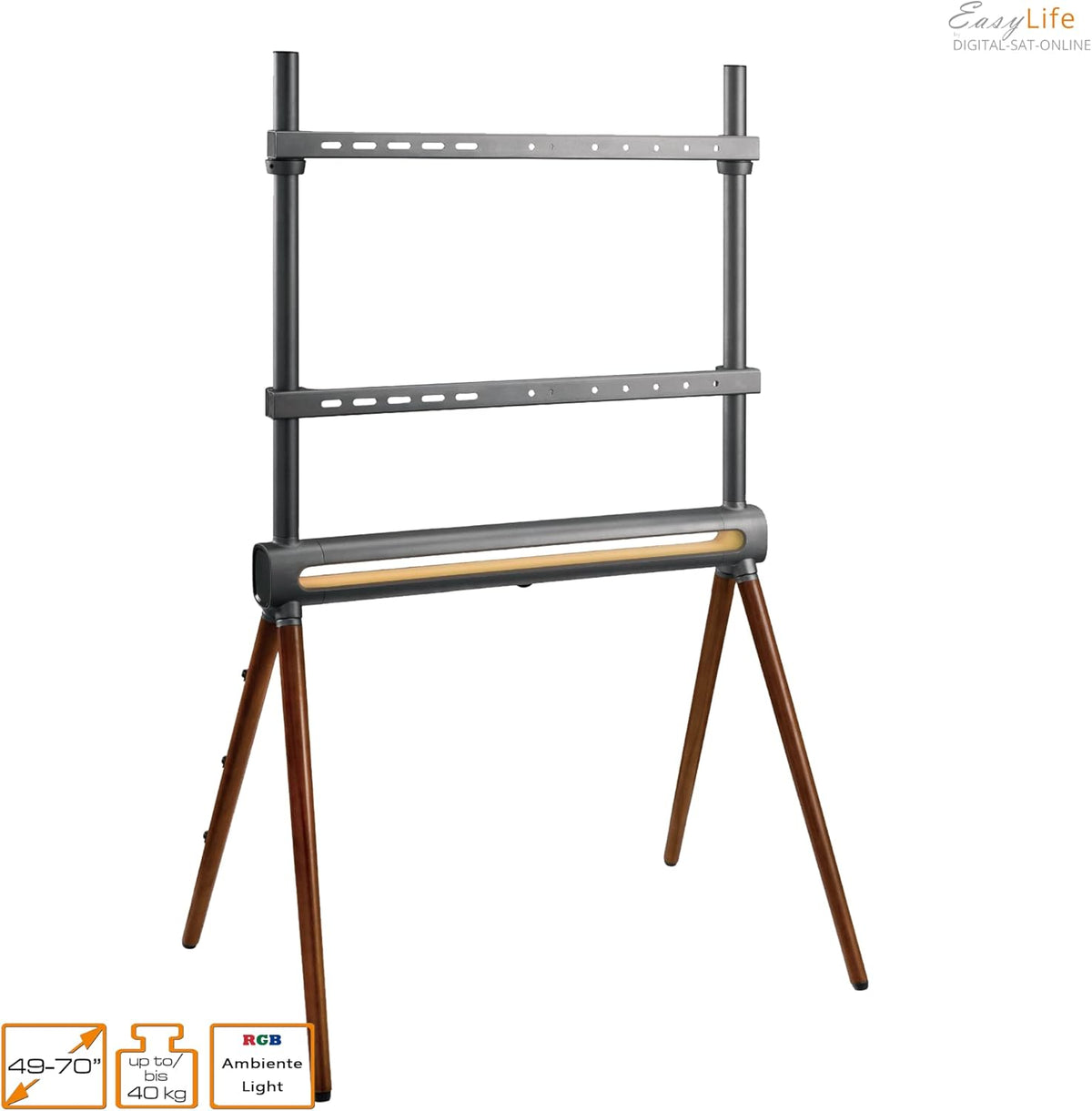 Tv-Statief – Tv-Standaard – Tv-Houder – Monitorhouder – Tv-Ezel – 4-Poots Grafiet/Walnoot Donker – In Hoogte Verstelbaar Tot 70 Inch En 40 Kg – LED-Sfeerverlichting Met Afstandsbediening