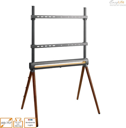 Tv-Statief – Tv-Standaard – Tv-Houder – Monitorhouder – Tv-Ezel – 4-Poots Grafiet/Walnoot Donker – In Hoogte Verstelbaar Tot 70 Inch En 40 Kg – LED-Sfeerverlichting Met Afstandsbediening