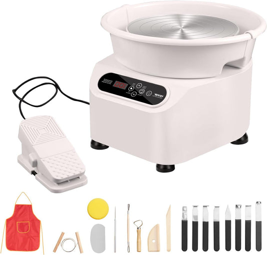 Elektrische Pottenbakkerschijf – Pottenbakmachine – Keramiekschijf – Draaischijf – Pottenbakkerstafel – 28 cm Keramische Schijf – 450 W Motor – LCD Touchscreen & Voetpedaal