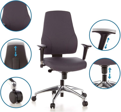 hjh OFFICE PRO-TEC 200 Bureaustoel, Ergonomische Rugleuning in 5 Standen Verstelbaar, In Hoogte Verstelbare Armleuningen met Softpads, Antraciet