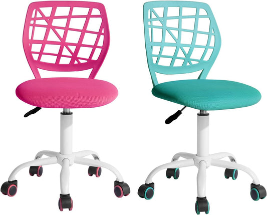 FurnitureR 2 stuks Home Office-stoel, ergonomische verstelbare hoogte draaibare rolstoel, computerstoel voor thuis, kantoor en studie, metaal, roze, turquoise, 38,5 cm x 40 cm x 75-87 cm